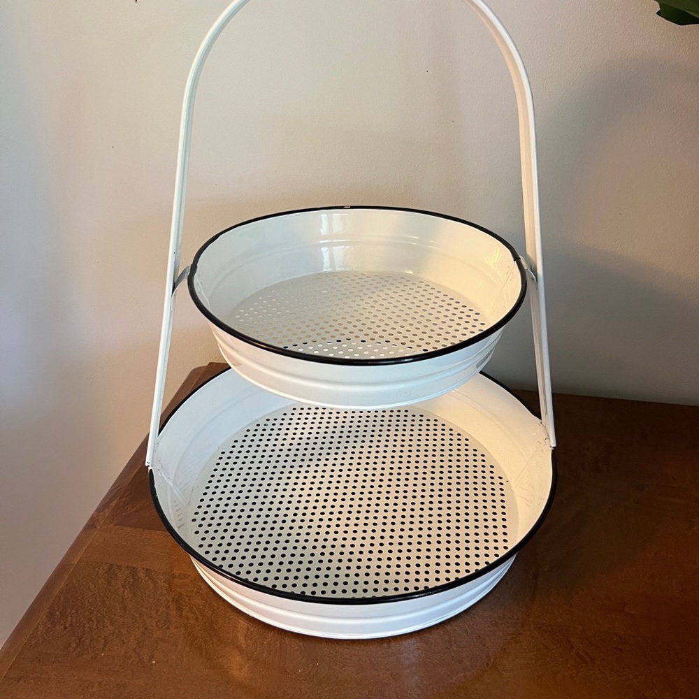 Two-Tier White Metal Stand